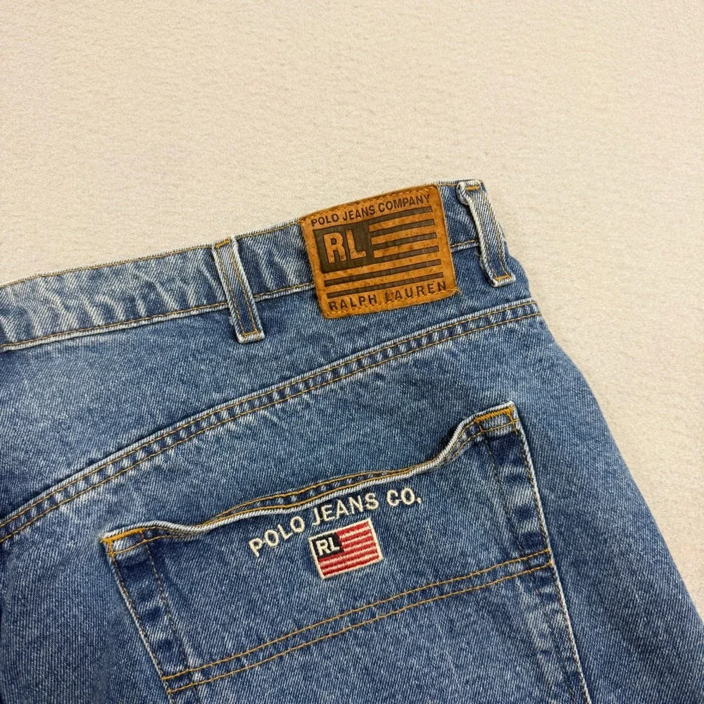 Vintage Polo Jeans Co Ralph Lauren Shorts Men's 42 Blue USA Flag Embroidered y2k